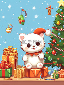 可爱卡通猫节日快乐圣诞节1
