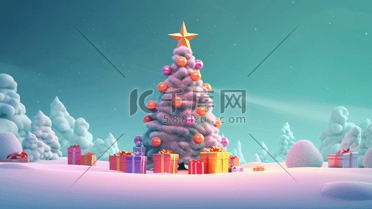 立体圣诞节插画图片_3D立体圣诞节圣诞树插画24