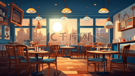 餐厅饭店插画图片_扁平化干净整洁的餐厅插画3