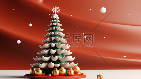 红色圣诞树背景插画图片_3d圣诞背景圣诞元素13
