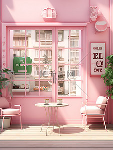 梦幻2插画图片_粉红色的咖啡店可爱梦幻2