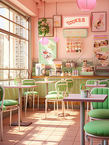 梦幻1插画图片_粉红色的咖啡店可爱梦幻1