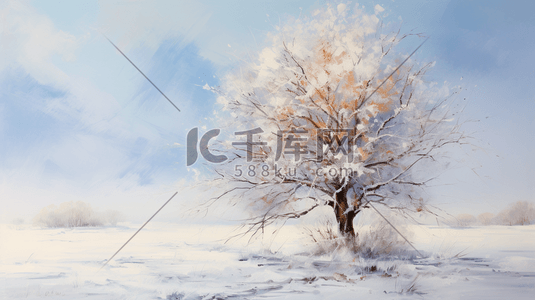 唯美冬天大雪大寒雪中的大树风景场景插画
