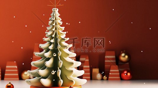 红色圣诞树背景插画图片_3d圣诞背景圣诞元素5