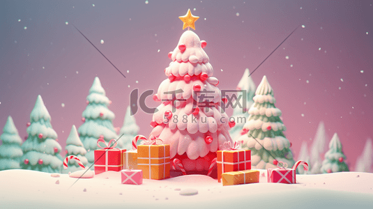 立体圣诞节插画图片_3D立体圣诞节圣诞树插画17