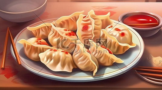 红色喜庆背景插画图片_饺子红色喜庆背景19