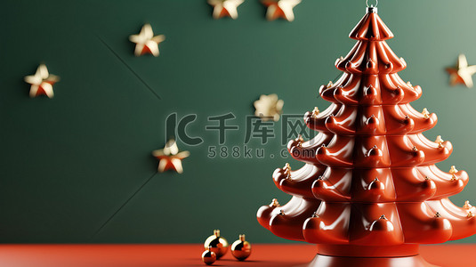 红色圣诞树背景插画图片_3d圣诞背景圣诞元素17