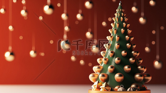 红色圣诞树背景插画图片_3d圣诞背景圣诞元素15