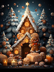 甜蜜背景插画图片_姜钟和糖果为背景的甜蜜快乐圣诞树9
