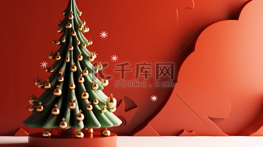 红色背景11插画图片_3d圣诞背景圣诞元素11
