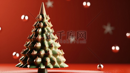 红色圣诞树背景插画图片_3d圣诞背景圣诞元素2