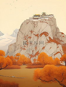 西藏高山寺庙秋天景色2