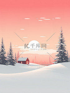 白雪树插画图片_被白雪树包围的冬季小屋10