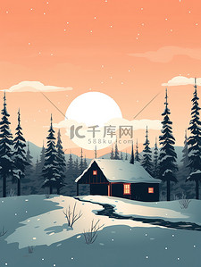 被白雪树包围的冬季小屋7