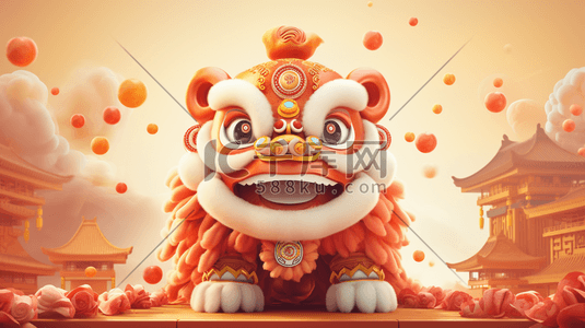 新年喜庆狮子插画图片_新春中国风新年舞狮插画22