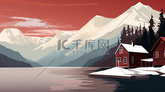 山地车链条插画图片_冬季的山地景观栗色15