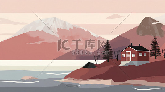 山地车车灯插画图片_冬季的山地景观栗色16