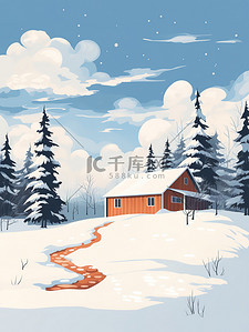 被白雪树包围的冬季小屋13