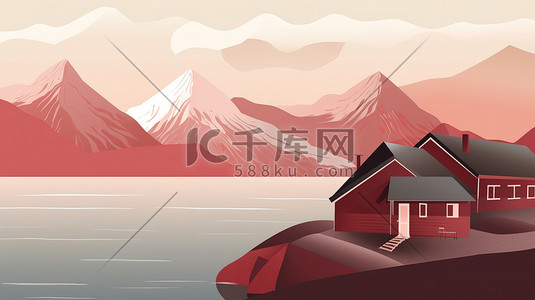 山地车链条插画图片_冬季的山地景观栗色1