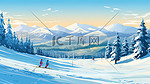 冬天滑雪场滑雪插画4