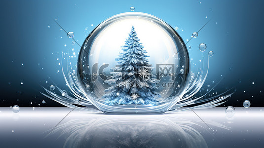 靛蓝色边框插画图片_圣诞树浅靛蓝和银色2