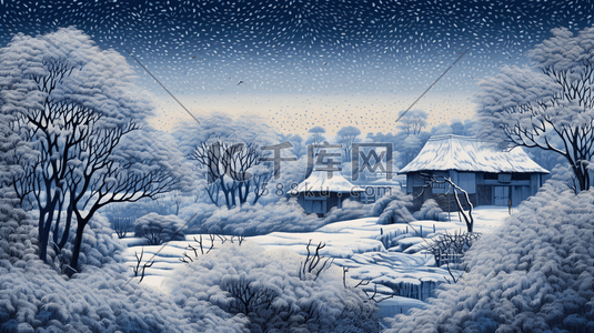 农村雪景风景插画7