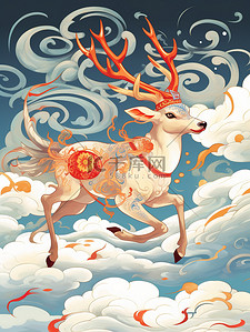 奔跑中的插画图片_奔跑的鹿中国风插画11