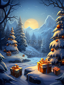 蓝色的夜晚圣诞树礼物盒12