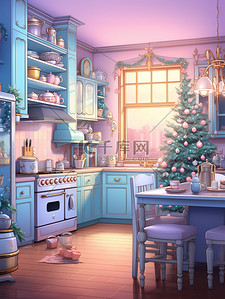 装饰数字数字3插画图片_圣诞节日装饰的厨房3