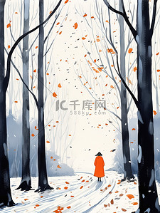 行走的女人插画图片_女人在秋天的小路散步17