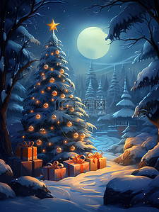 蓝色的夜晚圣诞树礼物盒19