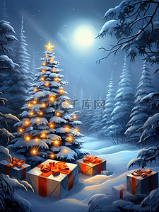 蓝色的夜晚圣诞树礼物盒3