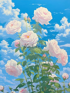 天下字体插画图片_蓝天下的玫瑰美丽花朵3