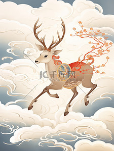 奔跑的鹿中国风插画1