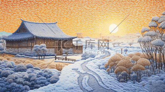 农村雪景风景插画22