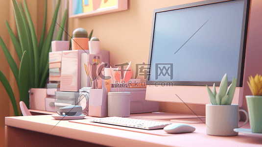 电脑桌面壁纸粉色插画图片_3D立体电脑桌面插画25