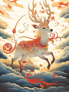 奔跑中的插画图片_奔跑的鹿中国风插画12