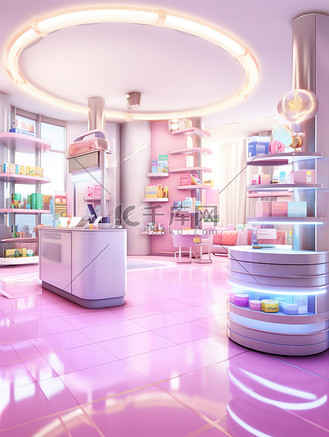 商店的3d渲染粉色设计13