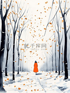 行走的女人插画图片_女人在秋天的小路散步1