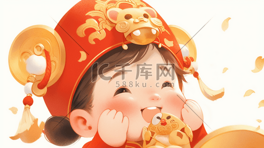 喜庆财富插画图片_春节欢乐的女孩插画5