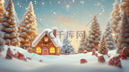 圣诞插画图片_3D立体圣诞雪景插画17