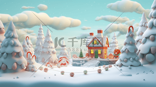 3D立体圣诞雪景插画12