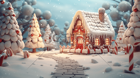 3D立体圣诞雪景插画25