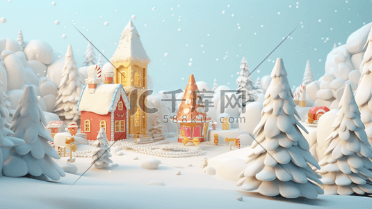 3D立体圣诞雪景插画28