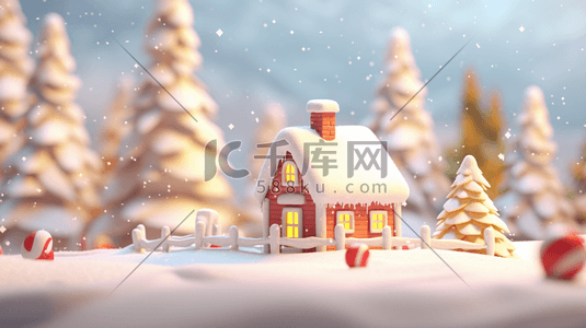 3D立体圣诞雪景插画20