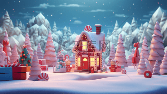 圣诞插画图片_3D立体圣诞雪景插画24