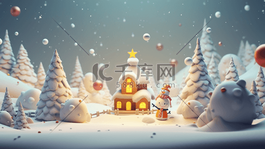 3D立体圣诞雪景插画19