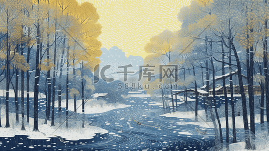 冬季树林森林雪景风景插画3