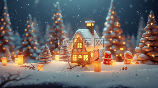 3D立体圣诞雪景插画7