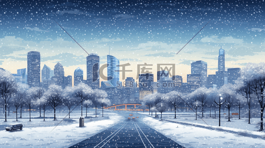 冰面插画图片_现代城市冬季雪景唯美插画25